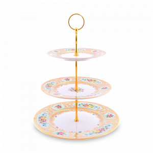 Этажерка Seladon Gold, 35 см, фарфор, металл, оливковый, декор, серия Constanza Vienna, FALKENPORZELLAN, Германия, Этажерки и вазы для фруктов