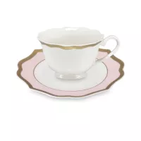 Пара чайная Rosa, 200 мл, костяной фарфор, позолота, розовый, серия Ionica, LE COQ, Италия, 