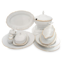 Сервиз столовый на 12 персон, 67 предметов, фарфор, белый, золотой, серия Белый узор, BERNADOTTE, Чехия