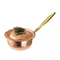 Сотейник с крышкой и резной ручкой «Кукуруза», 20 см, 1.5 л, медь с лужением, серия Летний сад, Кольчугинский Мельхиор, Россия, 