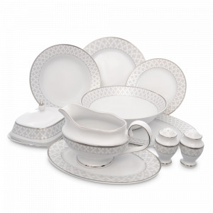 Сервиз обеденный на 6 персон, 25 предметов, фарфор, белый, серебристый, серия Серебряная сетка, REPAST, Чехия, Серебряная сетка REPAST