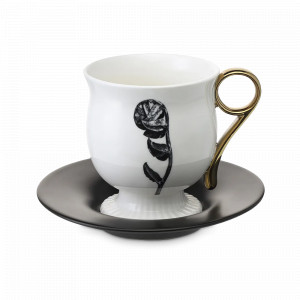 Пара чайная, 150 мл, фарфор, белый, черный, серия Herbariae, LIBERTY JONES, Россия, Чайные пары