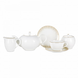 Сервиз чайный на 6 персон, 21 предмет, костяной фарфор, белый, золотой, серия Сверкающее Золото, NARUMI, Япония, NARUMI (Япония)