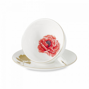 Пара чайная Мак Flowers, 250 мл, костяной фарфор, белый, декор, серия Emily, ANNA LAFARG, Китай, Кружки и чашки ANNA LAFARG