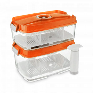 Набор из 2-х вакуумных контейнеров и насоса, 1.4 и 2 л, тритан, оранжевый, серия RD-Round, STATUS, Словения, STATUS (Словения)