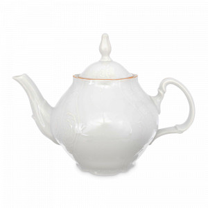 Чайник заварочный, 1.2 л, фарфор, белый, золотой, серия Белый узор, BERNADOTTE, Чехия, Предметы сервировки BERNADOTTE