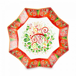 Блюдо сервировочное фигурное «Palais Royal Рождественская Омела», 28 см, фарфор, декор, LAMART, Италия, Блюда из фарфора