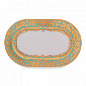 Блюдо овальное Seladon Gold, 36 х 23 см, фарфор, оливковый, золотой, серия Constanza Natalia, FALKENPORZELLAN, Германия, Скидка до -30% на фарфор FALKENPORZELLAN