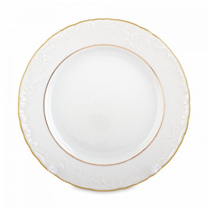 Тарелка обеденная, 25 см, фарфор, белый, золотая отводка, серия Rococo, REPAST, Чехия, Тарелки REPAST
