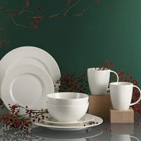 Набор обеденных тарелок, 2 предмета, 27 см, фарфор, белый, рельеф, серия Essential, TKANO, Россия_00810420052156578219.jpg