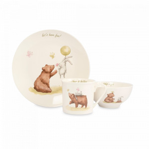 Набор детской посуды Мишка и зайчик, 3 предмета, фарфор, белый, декор, серия Friendship, ANNA LAFARG, Китай, Наборы детской посуды из 3 предметов