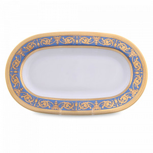 Блюдо овальное Blue Gold, 24 х 14 см, фарфор, голубой, золотой, серия Imperial, FALKENPORZELLAN, Германия, Блюда из фарфора