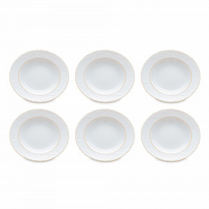 Набор из 6-ти суповых тарелок, 22.5 см, фарфор, белый, золотая отводка, серия Rococo, REPAST, Чехия, Тарелки REPAST