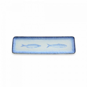 Блюдо прямоугольное, 37 х 10 см, керамика, белый, синий, серия Sardinhas, COSTA NOVA, Португалия, Блюда сервировочные, менажницы