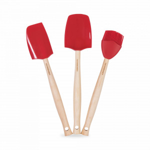 Набор кухонных лопаток, силикон, дерево, красный, серия Cerise, LE CREUSET, Франция, Силиконовые лопатки для сковородок