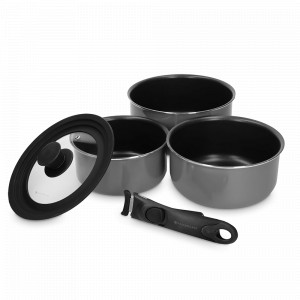 Набор из 3-х кастрюль со сьемной ручкой и крышкой, алюминий, черный, серия MasterClass, KITCHEN CRAFT, Великобритания, Посуда алюминиевая