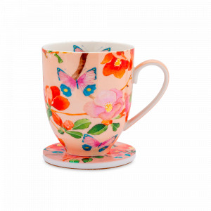Кружка с подставкой Камелии, 400 мл, фарфор, розовый, декор, серия Экзотика, MAXWELL WILLIAMS, Австралия, MAXWELL & WILLIAMS (Австралия)