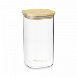 Банка квадратная для хранения, 1,4 л, боросиликатное стекло, бамбук, прозрачный, серия Glass Bamboo, SMART SOLUTIONS, Россия, Банки для хранения чая
