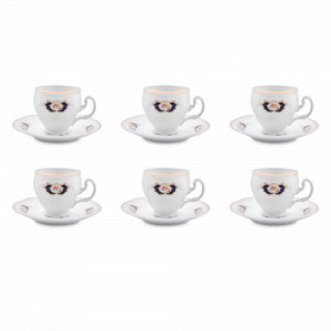 Набор из 6-ти кофейных пар, 170 мл, фарфор, белый, декор, серия Синий глаз, BERNADOTTE, Чехия, Скидка до -30% на фарфор BERNADOTTE