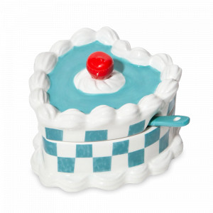 Сахарница с ложкой, 13 х 11 см, керамика, голубой, белый, серия Sweetie, DOIY, Испания, Сахарницы