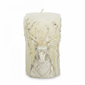 Свеча цилиндрическая рельефная «Deer», 9 см, парафин, блестки, шампань, серия New Year, ANNA LAFARG, Китай, Свечи