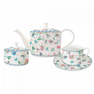 Сервиз чайный на 6 персон Букингем, 14 предметов, костяной фарфор, белый, декор, серия Emily, ANNA LAFARG, Китай, Скидка  до -25% на фарфор  Anna Lafarg