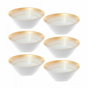 Набор из 6-ти порционных салатников White Gold, 14 см, фарфор, белый, золотой, серия Constanza Rio, FALKENPORZELLAN, Германия, Наборы фарфоровых салатников