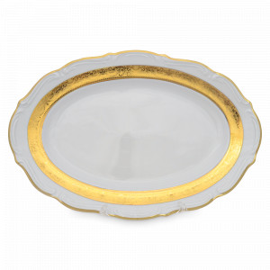 Блюдо овальное Матовая полоса, 33 см, фарфор, белый, золотой, серия Мария-Тереза, REPAST, Чехия, Мария-Тереза REPAST