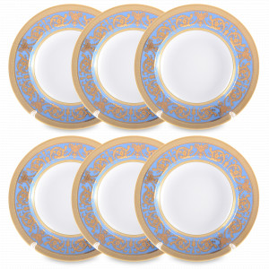 Набор из 6-ти суповых тарелок Blue Gold, 22.5 см, фарфор, голубой, золотой, серия Imperial, FALKENPORZELLAN, Германия, Наборы глубоких тарелок