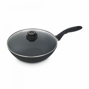 Вок с алмазным покрытием, с крышкой, 28 см, сплав алюминия, стекло, черный, серия XD Classic+, SWISS DIAMOND, Швейцария, Скидка до -50% на посуду Swiss Diamond