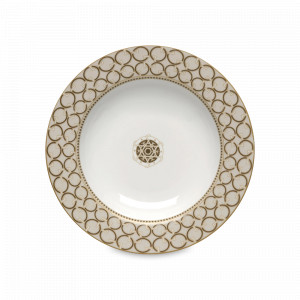 Тарелка суповая, 21.5 см, фарфор, белый, декор с золотистым кантом, серия Deco, Pozzi Milano 1876, Италия, Фарфоровые тарелки