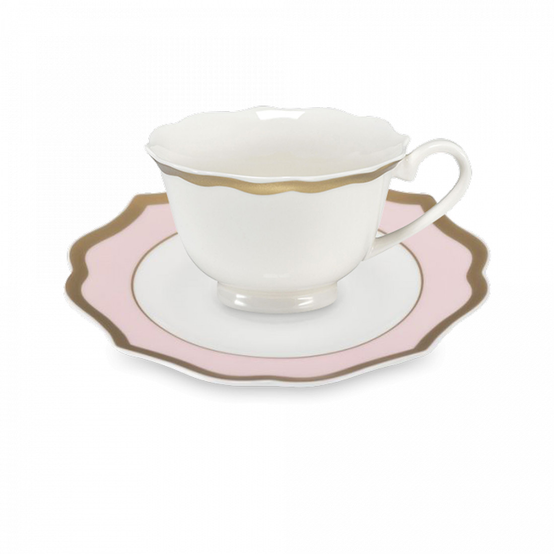 Пара чайная Rosa, 200 мл, костяной фарфор, позолота, розовый, серия Ionica, LE COQ, Италия