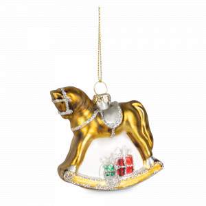 Украшение новогоднее - подвес Лошадка-качалка, 7 см, стекло, золотистый, серия New Year, ANNA LAFARG, Китай, НОВИНКИ