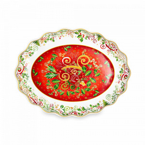 Блюдо сервировочное овальное «Palais Royal Рождественская Омела», 28 х 22 см, фарфор, декор, LAMART, Италия, Блюда из фарфора