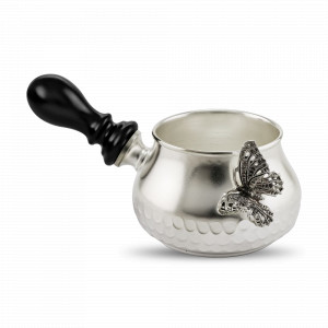 Молочник кованый «Бабочка», медь, дерево, 150 мл, серебристый, серия Летний сад, Кольчугинский Мельхиор, Россия, Сливочники