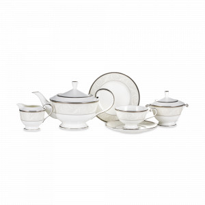 Сервиз чайный на 6 персон Платиновый ноктюрн, 21 предмет, костяной фарфор, белый, декор, серия Ноктюрн, NARUMI, Япония, NARUMI (Япония)