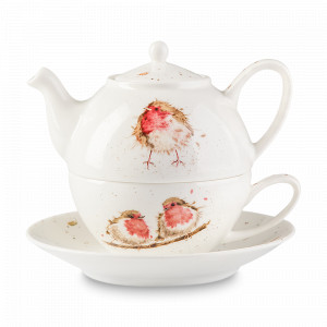 Набор чайный «Малиновка Забавная фауна» из 3-х предметов: чайник, 300 мл, чашка, блюдце, костяной фарфор, белый, декор, серия Wrendale Designs, ROYAL WORCESTER, Великобритания, ROYAL WORCESTER (Великобритания)