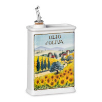 Бутылка для масла Sunflowers, 500 мл, керамика, белый, декор, серия Oliere in Fiore, NUOVA CER, Италия