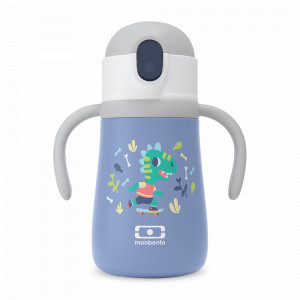Термобутылка детская MBStram blue Dino, 360 мл, нержавеющая сталь 18/8, полипропилен, tritan, голубой, MONBENTO, Франция, MONBENTO (Франция)