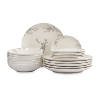 Сервиз обеденный на 6 персон «Олень и шишки», 18 предметов, керамика, белый, декор, серия Maral, ANNA LAFARG, Китай