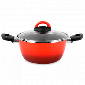 Кастрюля низкая с крышкой, 24 см, 4.4 л, сталь, стеклоэмаль, красный, серия Sfumatto, VITRINOR, Испания, Кастрюли