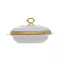 Маслёнка с крышкой Матовая полоса, фарфор, белый, золотой, серия Мария-Тереза, REPAST, Чехия, 