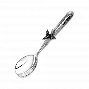 Ложка для салата «Бабочки», латунь кованая, серебристый, серия Летний сад, Кольчугинский Мельхиор, Россия, Кованые столовые приборы