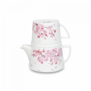 Набор из кружки с подставкой и заварочного чайника «Цветущая вишня», фарфор, белый, декор, KOENITZ, Германия, Чайники
