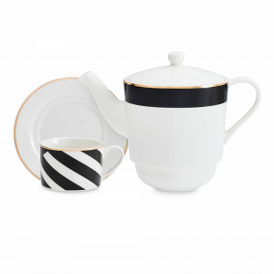 Набор чайный For One Jardin, 3 предмета, чайник на 500 мл, фарфор, белый, черный, серия Mikasa Hampton, KITCHEN CRAFT, Великобритания, Английские заварочные чайники