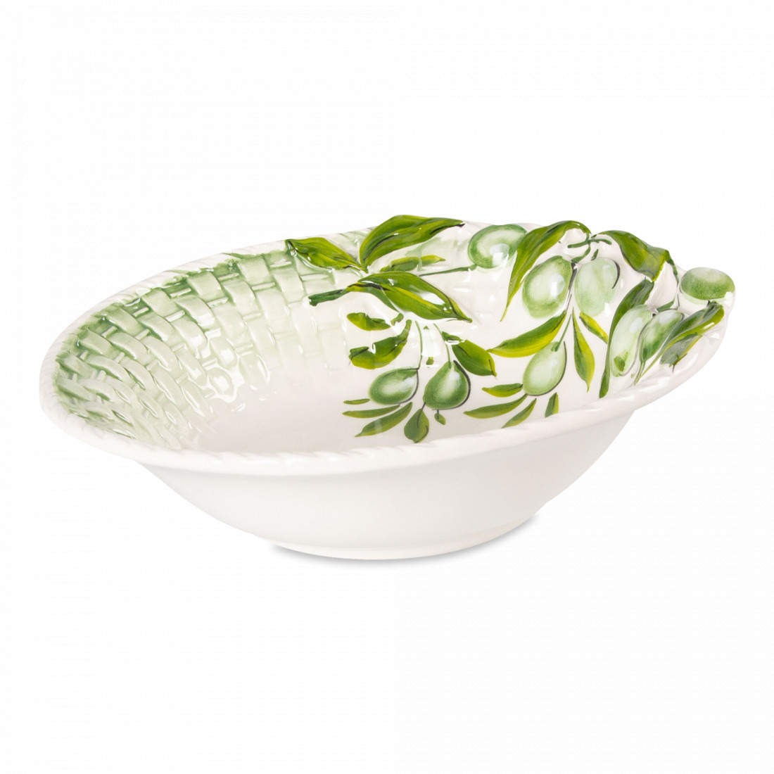 Салатник, 26 см, керамика, белый, зеленый, серия Оливки, EDELWEISS, Италия