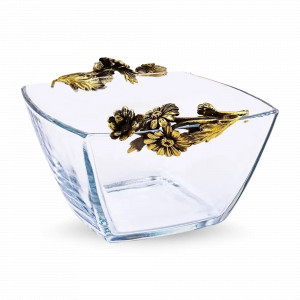 Салатник с двумя ручками «Ромашки», латунь, стекло, 12.5 х 7 см, серия Летний сад, Кольчугинский Мельхиор, Россия, Кольчугинский мельхиор