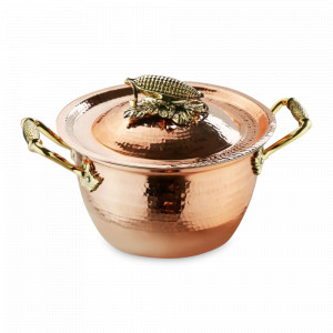 Кастрюля с крышкой «Кукуруза», 20 см, 2 л, медь кованая, серия Медная посуда, Кольчугинский Мельхиор, Россия, Кольчугинский мельхиор