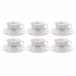 Набор из 6-ти чайных пар, 200 мл, фарфор, белый, декор, серия Мейсенский букет, REPAST, Чехия, Чайные пары REPAST