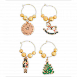 Подвеска для бокала «Елка с игрушками», 4 предмета, металл, стразы, золотистый, серия New Year, ANNA LAFARG, Китай, Барные аксессуары для коктейлей